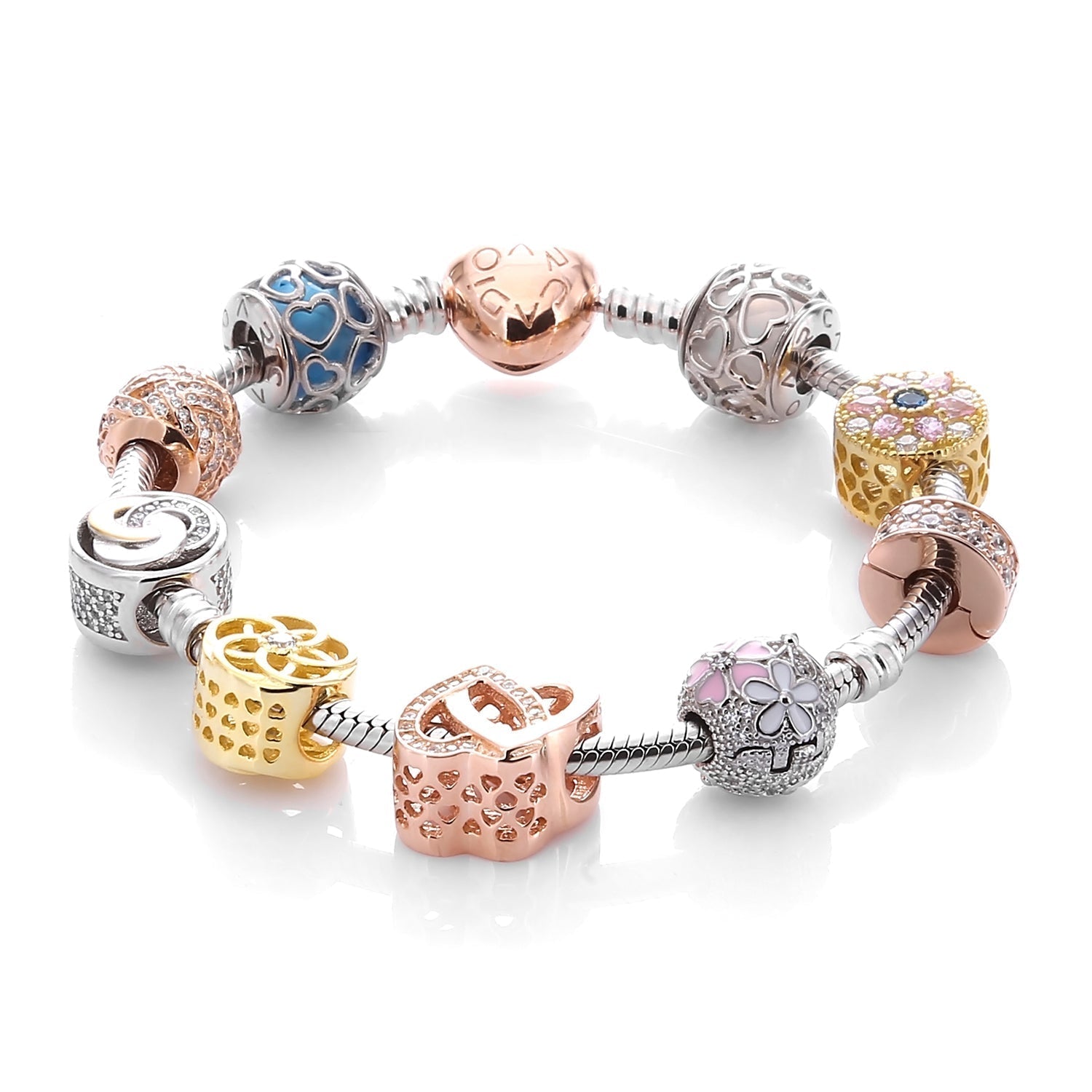 Bracelet Pandora Silver And Gold Heart Charm Charm Bracelet With