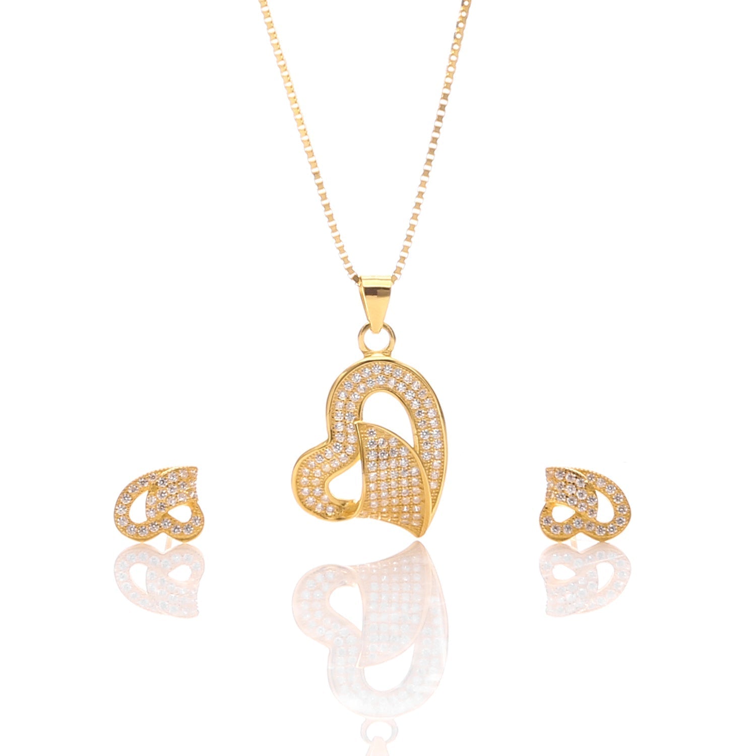 Classic One Sided Bent Heart Shaped Pendant Necklace and Earrings