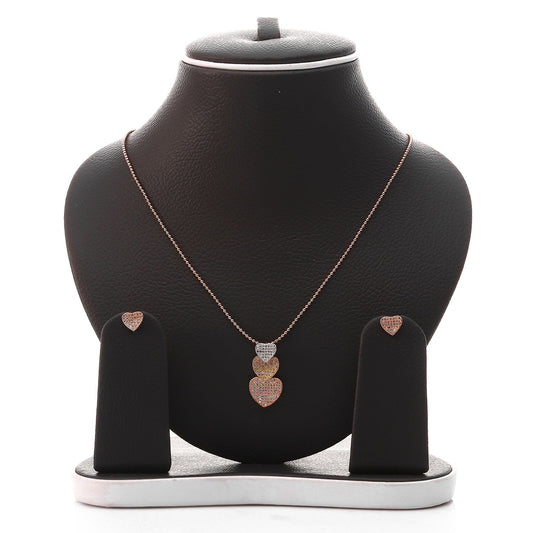 Eternal Heart Elegance Drop Pendant Necklace & Earring Set - ARJW1020RG ARCADIO