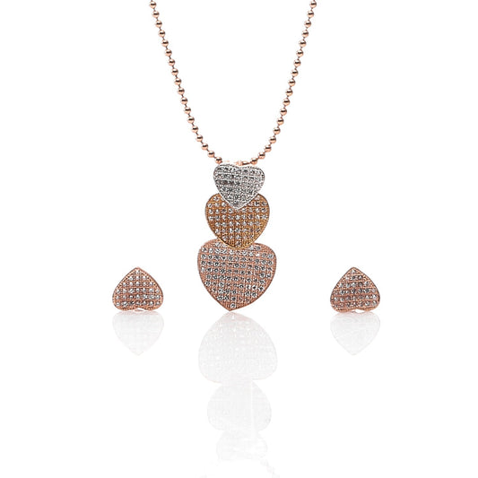 Eternal Heart Elegance Drop Pendant Necklace & Earring Set - ARJW1020RG ARCADIO