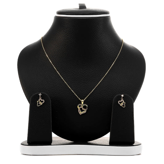 Forever Love Interlocked Heart Pendant Necklace and Earrings Set - ARJW1004GD ARCADIO