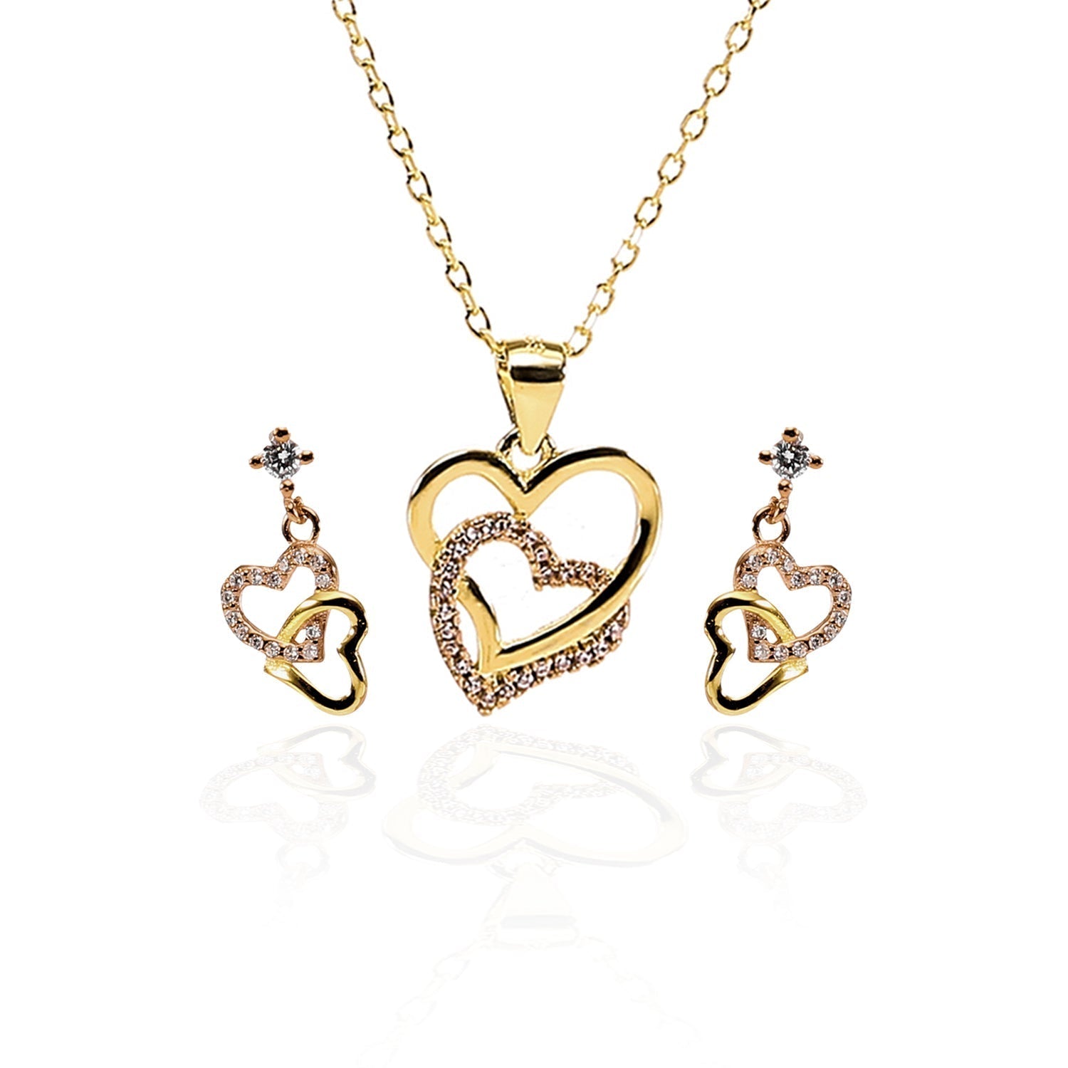 Forever Love Interlocked Heart Pendant Necklace and Earrings Set