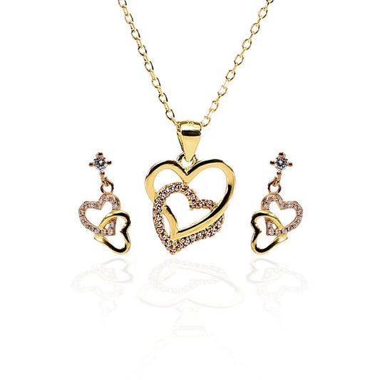 Forever Love Interlocked Heart Pendant Necklace and Earrings Set - ARJW1004GD ARCADIO
