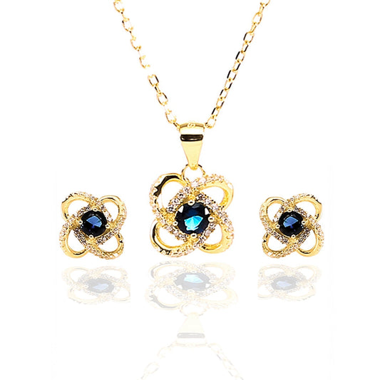 Four Leaf Clover Sapphire Pendant and Earrings Set - ARJW1005GD ARCADIO