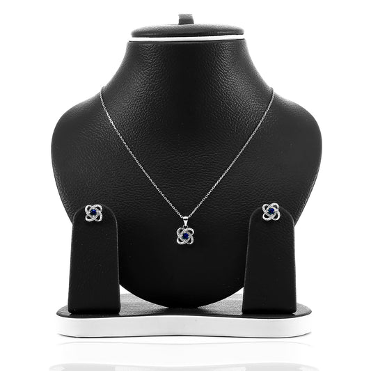 Four Leaf Clover Sapphire Pendant and Earrings Set - ARJW1005RD ARCADIO