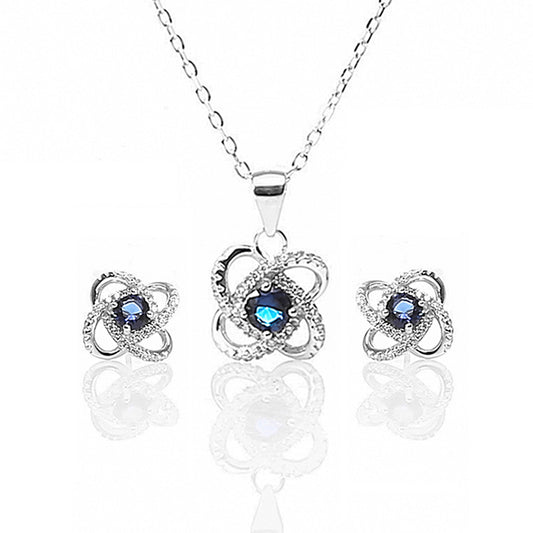 Four Leaf Clover Sapphire Pendant and Earrings Set - ARJW1005RD ARCADIO