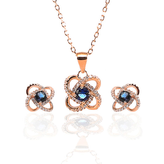 Four Leaf Clover Sapphire Pendant and Earrings Set - ARJW1005RG ARCADIO