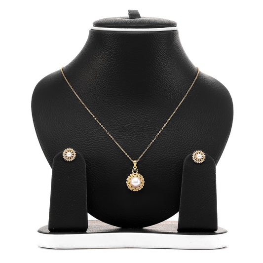 Freshwater White Pearl Pendant and Earrings Set - ARJW1002GD ARCADIO