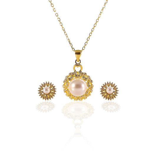 Freshwater White Pearl Pendant and Earrings Set - ARJW1002GD ARCADIO