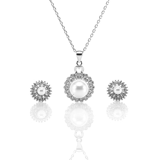 Freshwater White Pearl Pendant and Earrings Set - ARJW1002RD ARCADIO