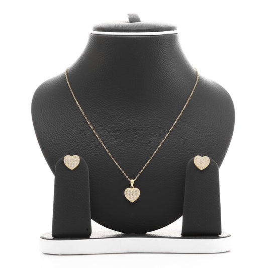 Heart Shaped Pendant Necklace and Earrings Set - ARJW1009GD ARCADIO