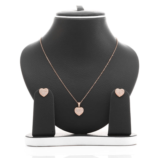 Heart Shaped Pendant Necklace and Earrings Set - ARJW1009RG ARCADIO