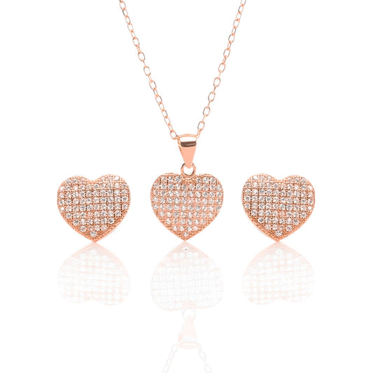 Heart Shaped Pendant Necklace and Earrings Set - ARJW1009RG ARCADIO