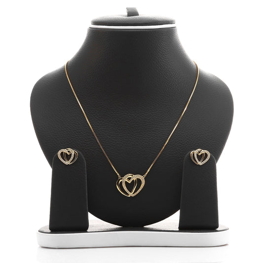 Interlocking Hearts Pendant Necklace and Earrings Set - ARJW1025GD ARCADIO
