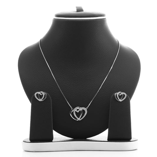 Interlocking Hearts Pendant Necklace and Earrings Set - ARJW1025RD ARCADIO