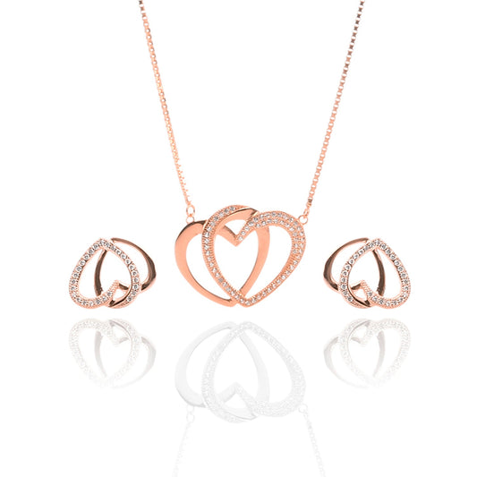 Interlocking Hearts Pendant Necklace and Earrings Set - ARJW1025RG ARCADIO