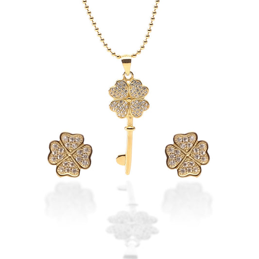 Key To My Heart Pendant Necklace and Earrings Set - ARJW1012GD ARCADIO