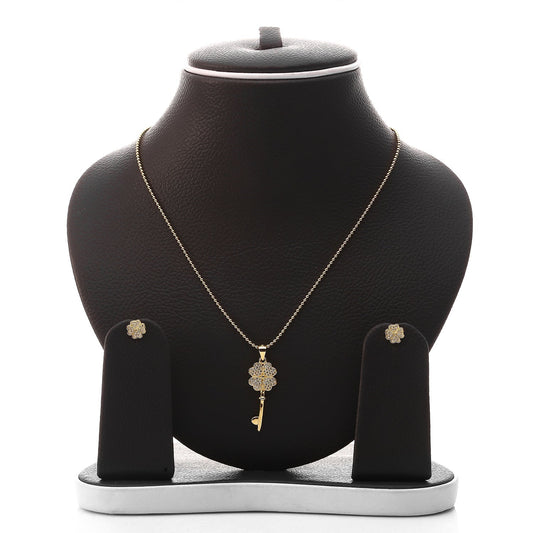 Key To My Heart Pendant Necklace and Earrings Set - ARJW1012GD ARCADIO