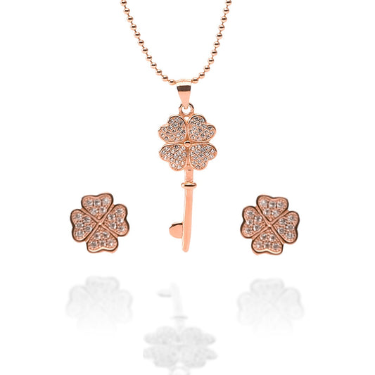 Key to My Heart Pendant Necklace and Earrings Set - ARJW1012RG ARCADIO
