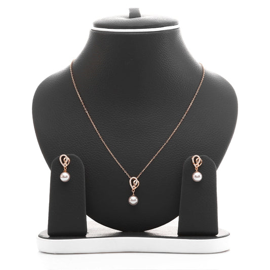 Open Heart Freshwater Hanging Pearl Pendant Necklace and Earrings Set - ARJW1026RG ARCADIO