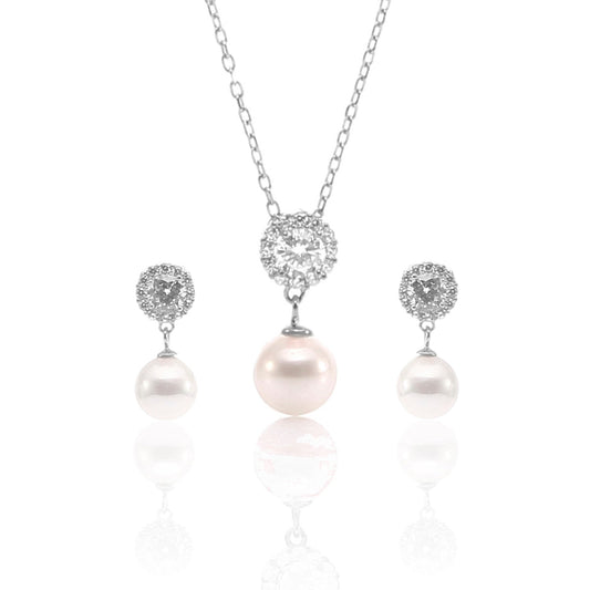 Pearl Teardrop Pendant Necklace and Earrings Set - ARJW1027RD ARCADIO