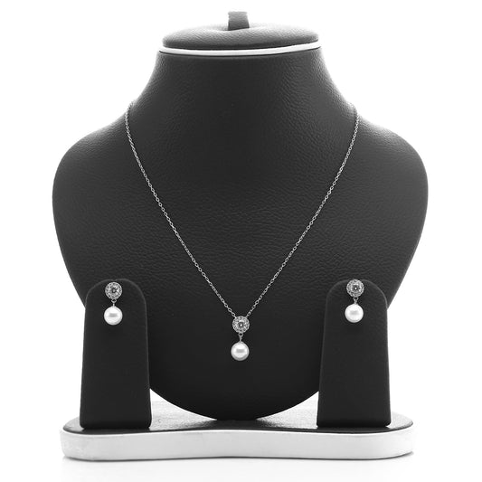 Pearl Teardrop Pendant Necklace and Earrings Set - ARJW1027RD ARCADIO