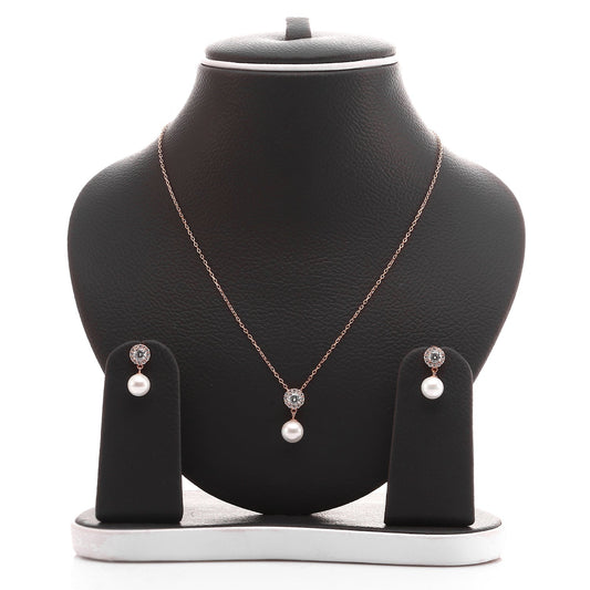 Pearl Teardrop Pendant Necklace and Earrings Set - ARJWR1027RG ARCADIO