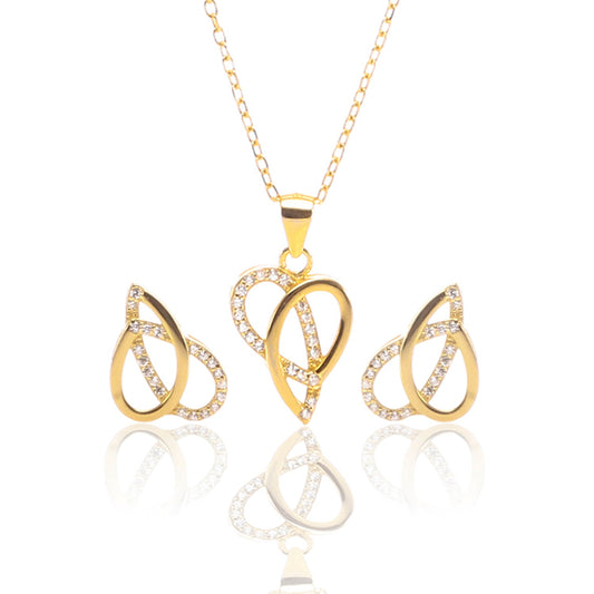 Ribbons of Love Pendant Necklace and Earrings Set - ARJW1007GD ARCADIO