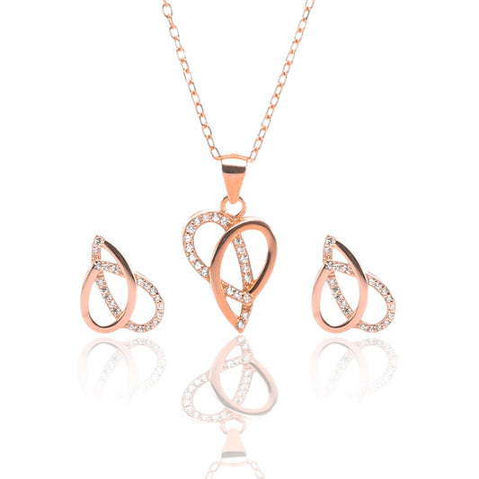 Ribbons of Love Pendant Necklace and Earrings Set - ARJW1007RG ARCADIO