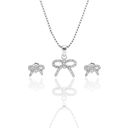 Sparkling Bow Pendant Necklace and Earrings Set - ARJW1010RD ARCADIO