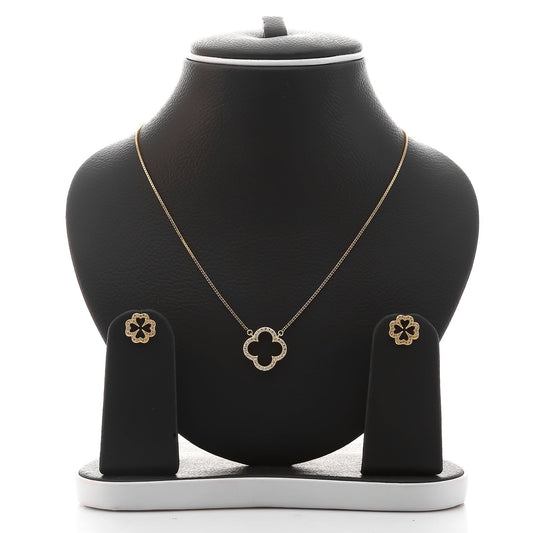 Sparkling Clover Pendant Necklace and Earrings Set - ARJW1022GD ARCADIO