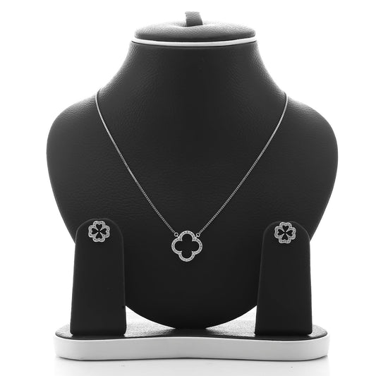 Sparkling Clover Pendant Necklace and Earrings Set - ARJW1022RD ARCADIO