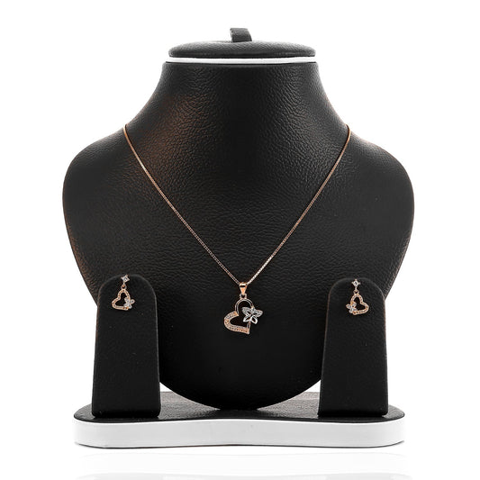 Valentine Heart with Fluttering Butterfly Pendant and Earrings Set - ARJW1003RG ARCADIO