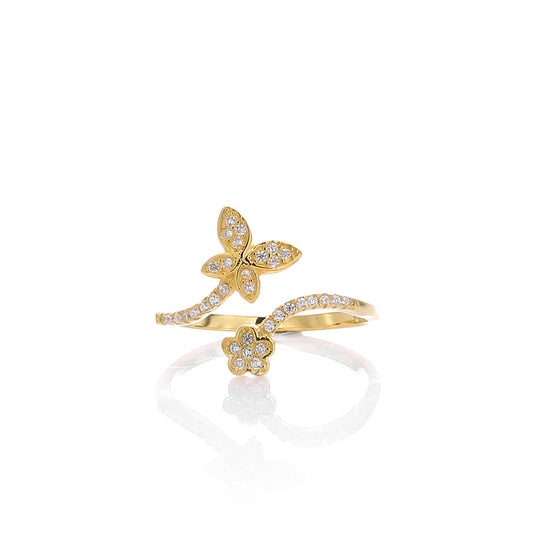 Butterfly Expandable Open Adjustable Ring - ARJWR1037GD ARCADIO