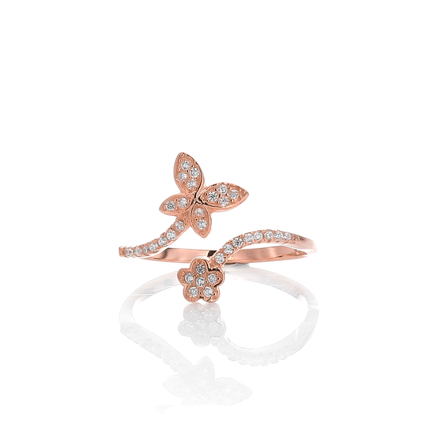 Butterfly Expandable Open Adjustable Ring - ARJWR1037RG ARCADIO