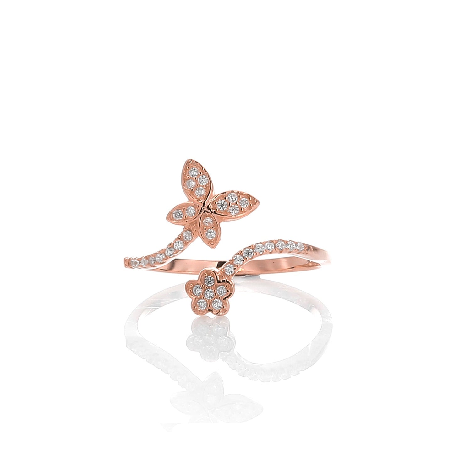 Butterfly Expandable Open Adjustable Ring - ARJWR1037RG ARCADIO