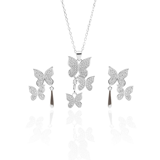 Butterfly Pendant Necklace and Earring Set - ARJW1017RD ARCADIO