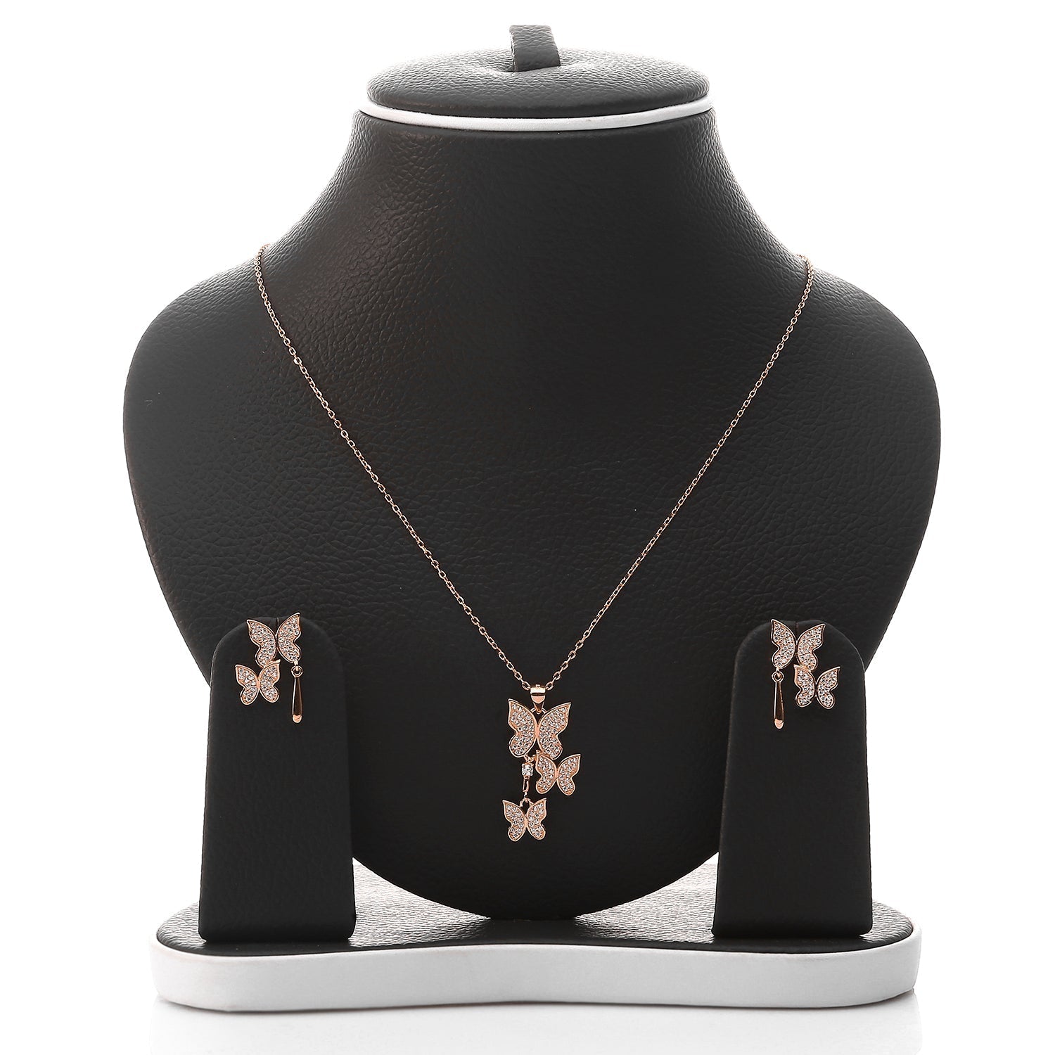 Butterfly Pendant Necklace and Earring Set - ARJW1017RG ARCADIO