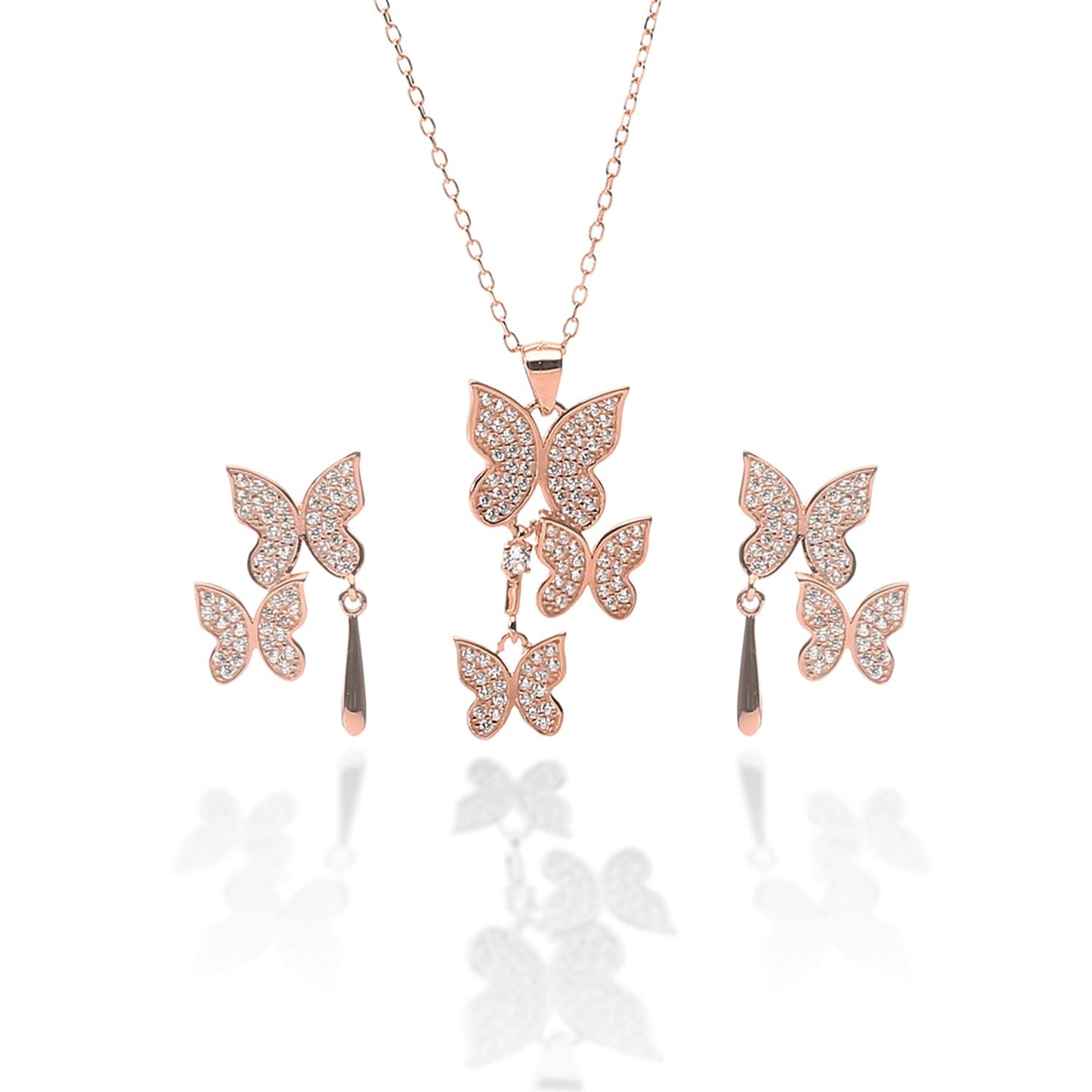 Butterfly Pendant Necklace and Earring Set - ARJW1017RG ARCADIO