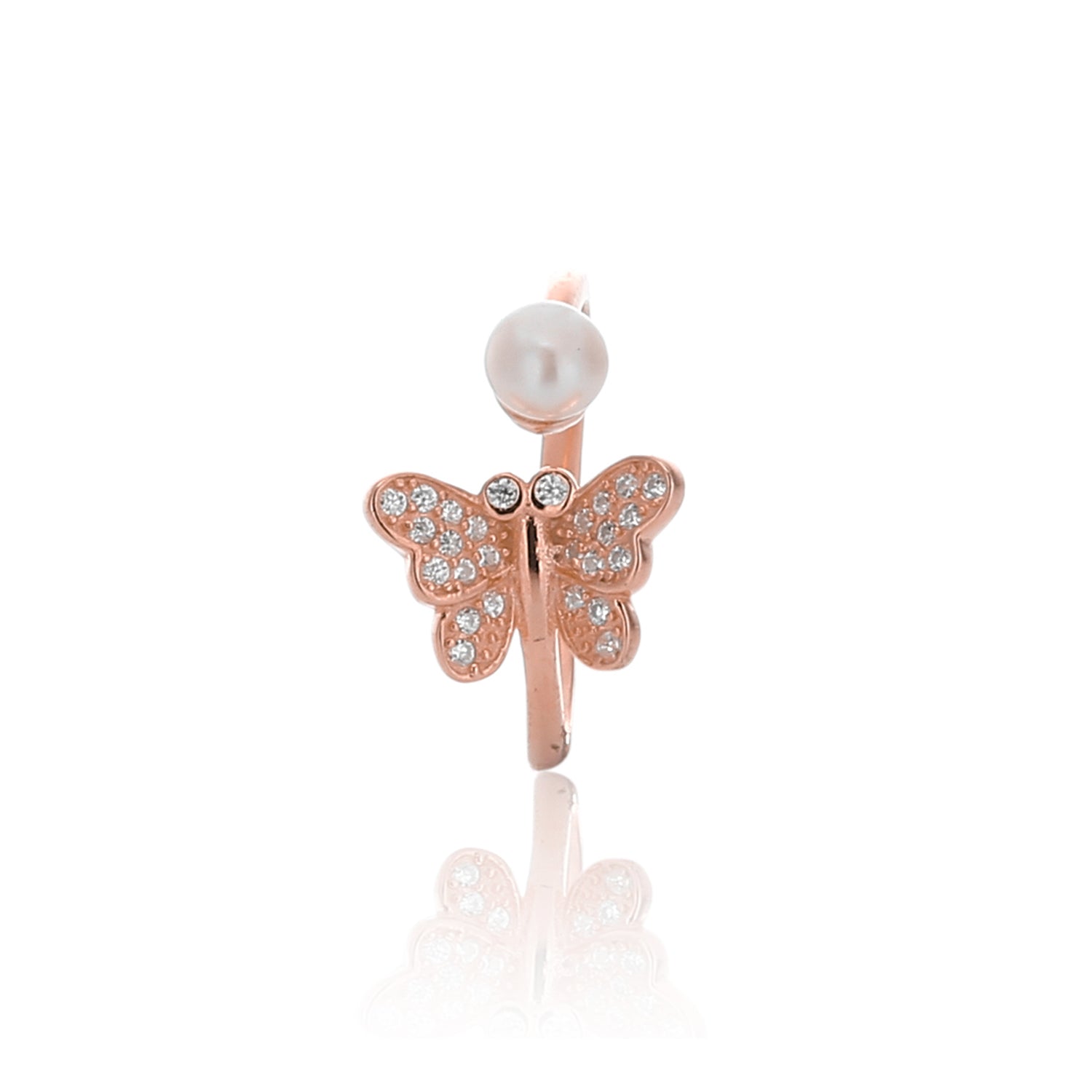 Butterfly White with CZ Pearl Expandable Open Adjustable Ring - ARJWR1034RG ARCADIO