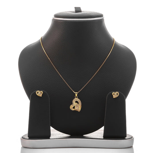 Classic One Sided Bent Heart Shaped Pendant Necklace and Earrings Set - ARJW1014GD ARCADIO