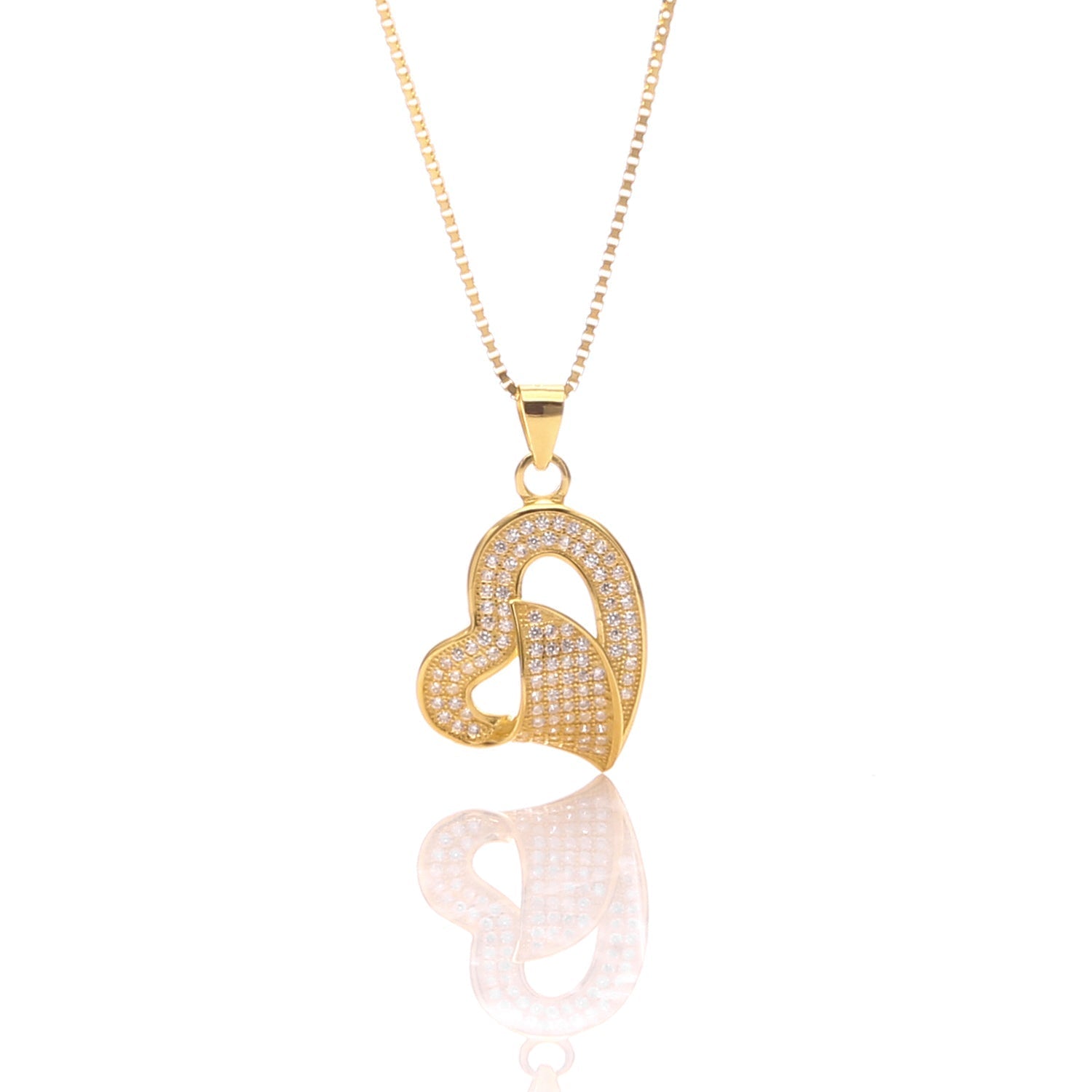 Classic One Sided Bent Heart Shaped Pendant Necklace and Earrings Set - ARJW1014GD ARCADIO