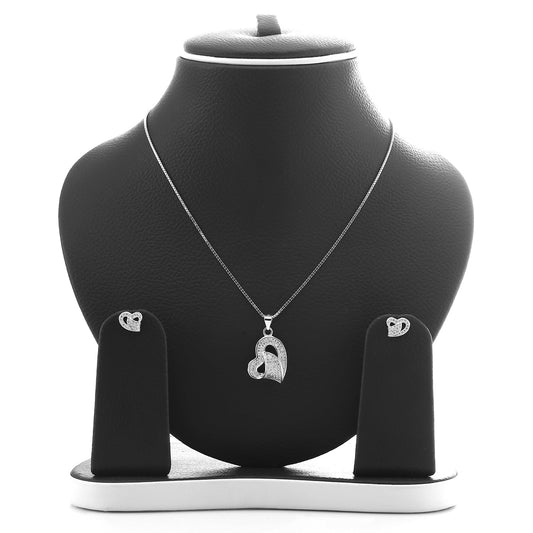 Classic One Sided Bent Heart Shaped Pendant Necklace and Earrings Set - ARJW1014RD ARCADIO