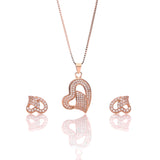 Classic One Sided Bent Heart Shaped Pendant Necklace and Earrings Set - ARJW1014RG ARCADIO