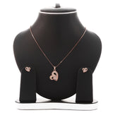 Classic One Sided Bent Heart Shaped Pendant Necklace and Earrings Set - ARJW1014RG ARCADIO