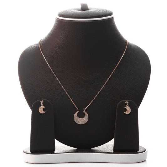 Crescent Moon Shaped Pendant Necklace and Earring Set - ARJW1001RG ARCADIO