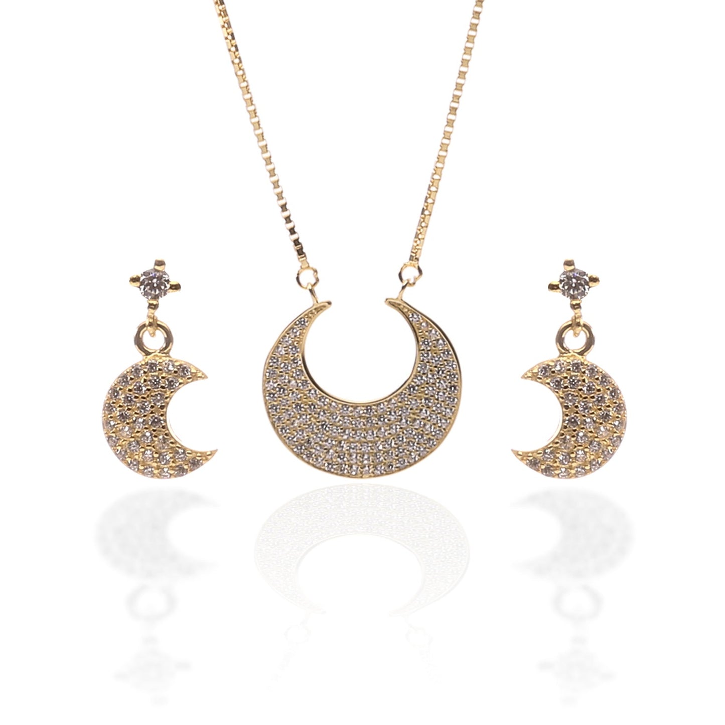 Crescent Moon Shaped Pendant Necklace and Earrings Set - ARJW1001GD ARCADIO