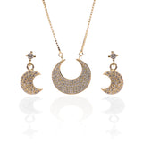 Crescent Moon Shaped Pendant Necklace and Earrings Set - ARJW1001GD ARCADIO