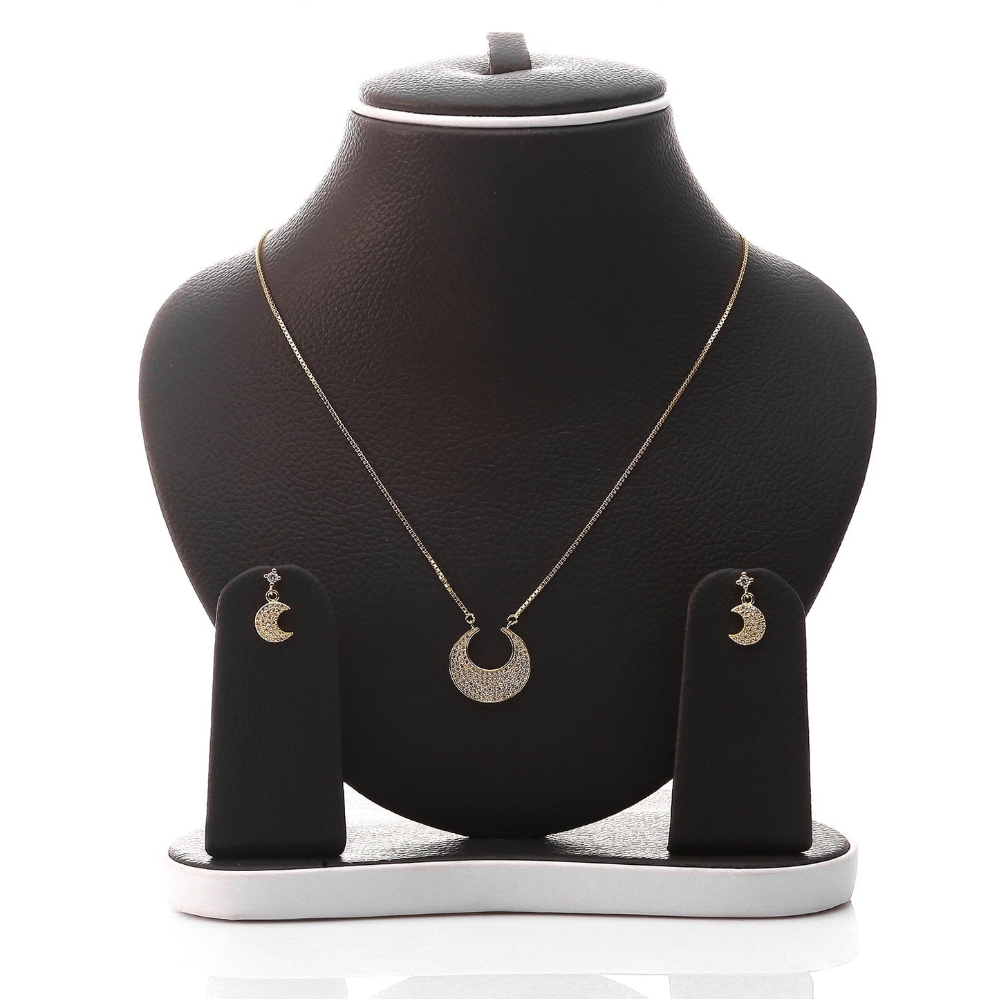 Crescent Moon Shaped Pendant Necklace and Earrings Set - ARJW1001GD ARCADIO
