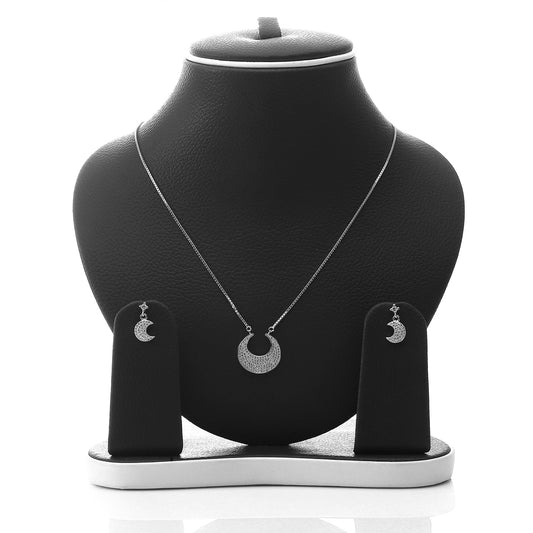 Crescent Moon Shaped Pendant Necklace and Earrings Set - ARJW1001RD ARCADIO